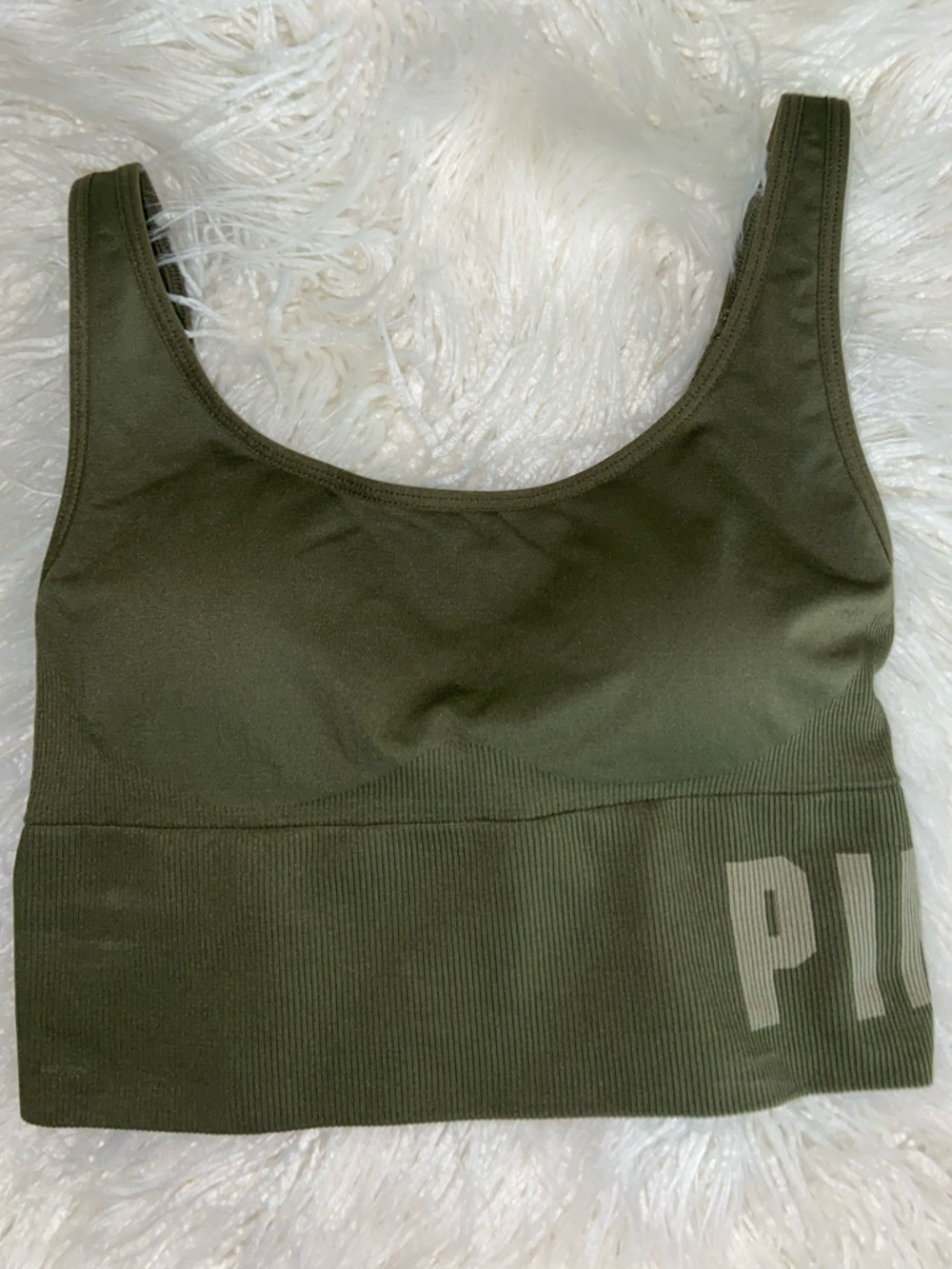 PINK Victoria's Secret Olive Seamless Ribbed Sports Bra